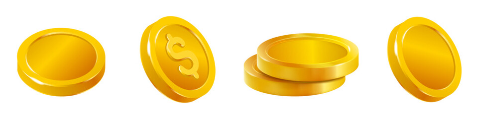 Set of realistic 3D gold coins.