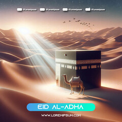 Eid al adha template with kabah and desert