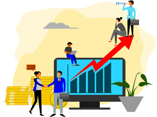 Business growth, flat vector. illustration of several people with their business activities.