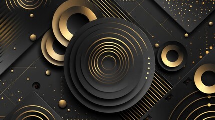 Luxury abstract background with circles. Dark black gold. Premium design mock up. 3d rendering. High quality photo