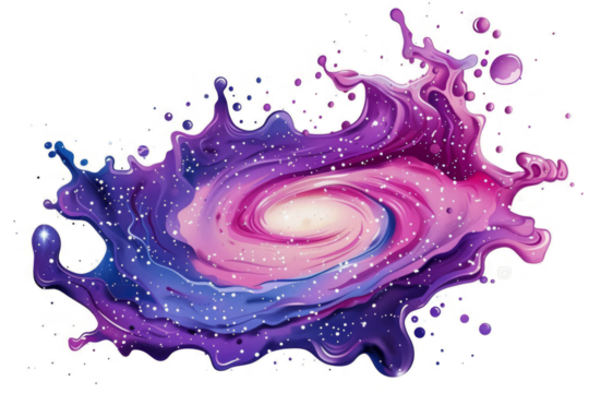 liquid splash resembling a galaxy, with swirling nebulae and sparkling stars