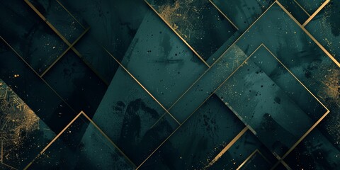 Luxury golden glossy stripes on green grunge background. Abstract corporate geometric design. High quality photo