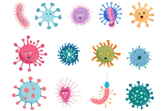 set of microbe and virus icons for sexually transmitted infections (STIs), such as Chlamydia and Gonorrhea.