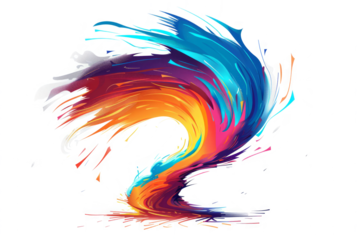 stylized tornado symbol with bold lines and vibrant colors.