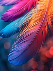 Close-up of colorful and vibrant feathers with a blurred background.