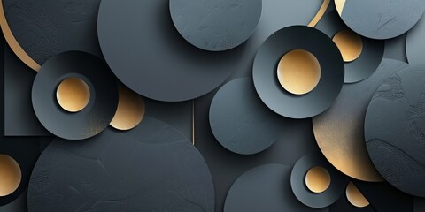 Luxury abstract background with circles. Dark black gold. Premium design mock up. 3d rendering. High quality photo