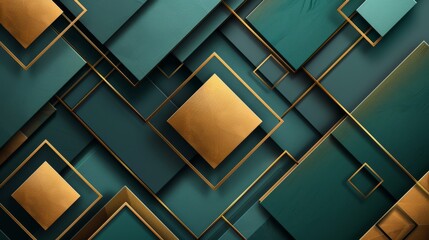 Turquoise abstract background with golden linear pattern. Art deco ornament banner design. High quality photo