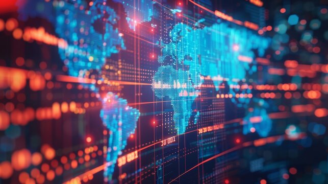 Binary code with a world map.