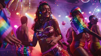 Rainbow Dance Extravaganza: Celebrating LGBTQ Culture with High-Energy Party in a Colorful Club Setting