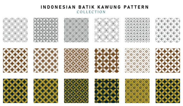 INDONESIAN TRADITIONAL BATIK PATTERN COLLECTION, ELEMENT DESIGN, BATIK SET, KAWUNG BATIK