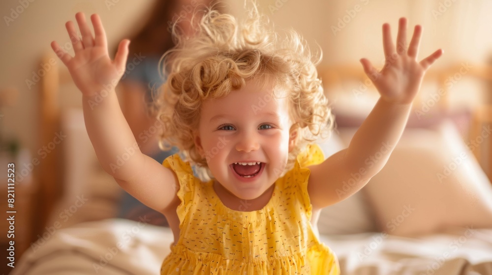 Poster A Joyful Toddler Raising Hands