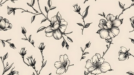 Obraz premium Elegant Vintage Botanical Floral Pattern with Hand-Drawn Flowers and Leaves