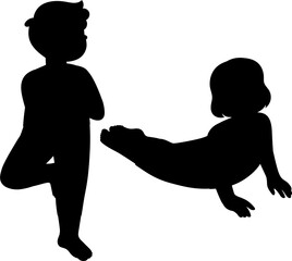 Yoga poses of children set vector illustration. Cartoon cute boy and girl stretching and meditating, healthy sport activity and workout of kids in gym isolated on white. Physical education concept