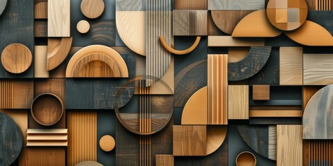 Abstract geometrical pattern - geometric style - background - different colors - wood surface - repeating texture. High quality photo