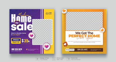 Set of Real estate social media post banner template. Modern home square Minimal and Trendy social media layouts. Instagram post. Facebook banner.