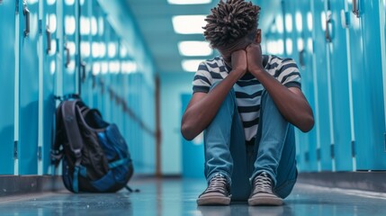 Student Overwhelmed in School Hallway