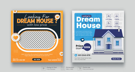 Set of Real estate social media post banner template. Modern home square Minimal and Trendy social media layouts. Instagram post. Facebook banner.