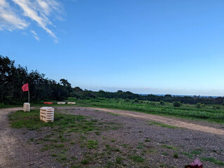 Peaceful farm road and sky