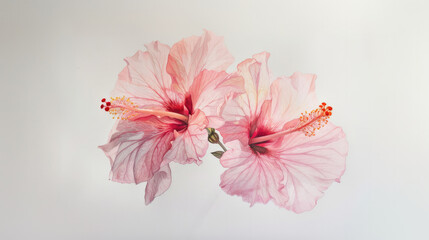 Pale pink hibiscus with translucent petals isolated on white background. 