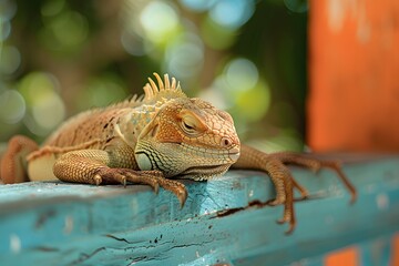 a lizard sleeping on the terrace of the house