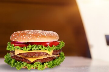 Chicken sandwich Hamburger with cheese and vegetables