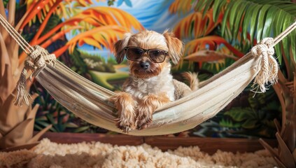 Dog Lounging in a Tropical Hammock