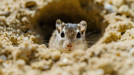 Curious Mouse Peeking From Dark Hole