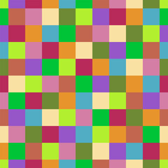 Checkered background of alternating squares different and random colors. Seamless repeat pattern.