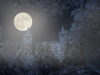 Medieval castle at night