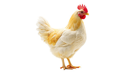 Fototapeta premium White background photo of a farm chicken standing alone