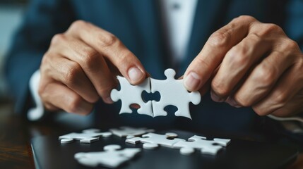 Naklejka premium A Man Completing Puzzle Pieces