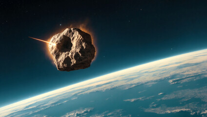 An asteroid flying towards Earth, seen from space