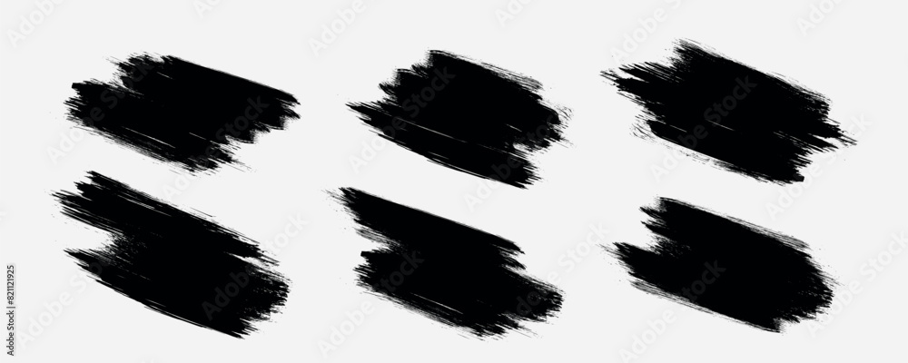 Aufkleber set of vector paint brush stroke, ink splatter and artistic design elements. grungy brushes collecti