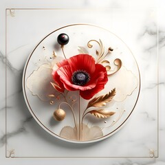 Luxurious Red Poppy on Marble Background