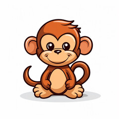 A cute cartoon monkey on a white background. A big smile on its face. 