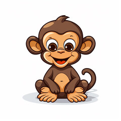 A cute cartoon monkey on a white background. A big smile on its face. 