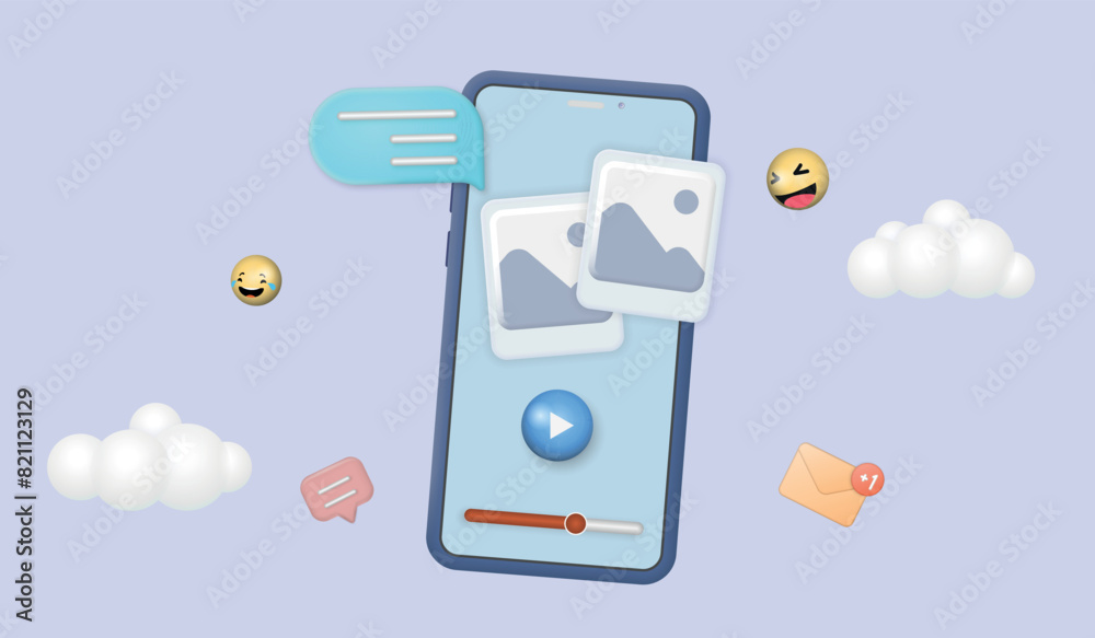 Poster Social network post mockup. Vector smartphone layout media app user interface template. vector mobile app interface template . instagram notification icon. Vector