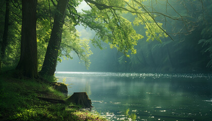 Obraz premium Tree on the shore of the lake