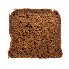 A slice of bread with holes in it. The bread is brown and has a crust. The bread is cut in half and...