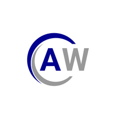 a white and blue logo with a round logo on it.