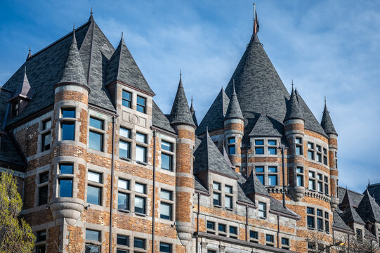 Place Viger, a historic grand hotel and railway train station for the Canadian Pacific Railway in downtown Montreal, constructed in the French chateau-style, Quebec, Canada. Photo taken in May 2024.