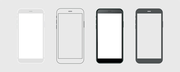 smartphone mockup in clay, outline, flat style screen. mobile phone vector. phone mock up Isolated on White Background. Vector illustration