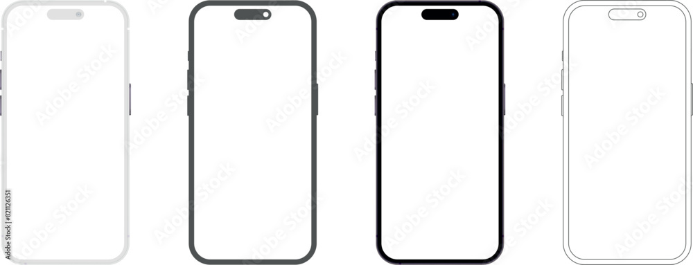 Poster smartphone mockup in clay, outline, flat style screen. mobile phone vector. phone mock up isolated o