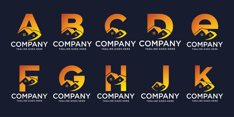 Creative collection of home/home mega real estate logos with abstract initial letters A to Z modern branding. logotype design template inspiration. gradient color monogram
