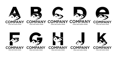 Creative collection of home/home mega real estate logos with abstract initial letters A to Z modern branding. logotype design template inspiration. Black color monogram