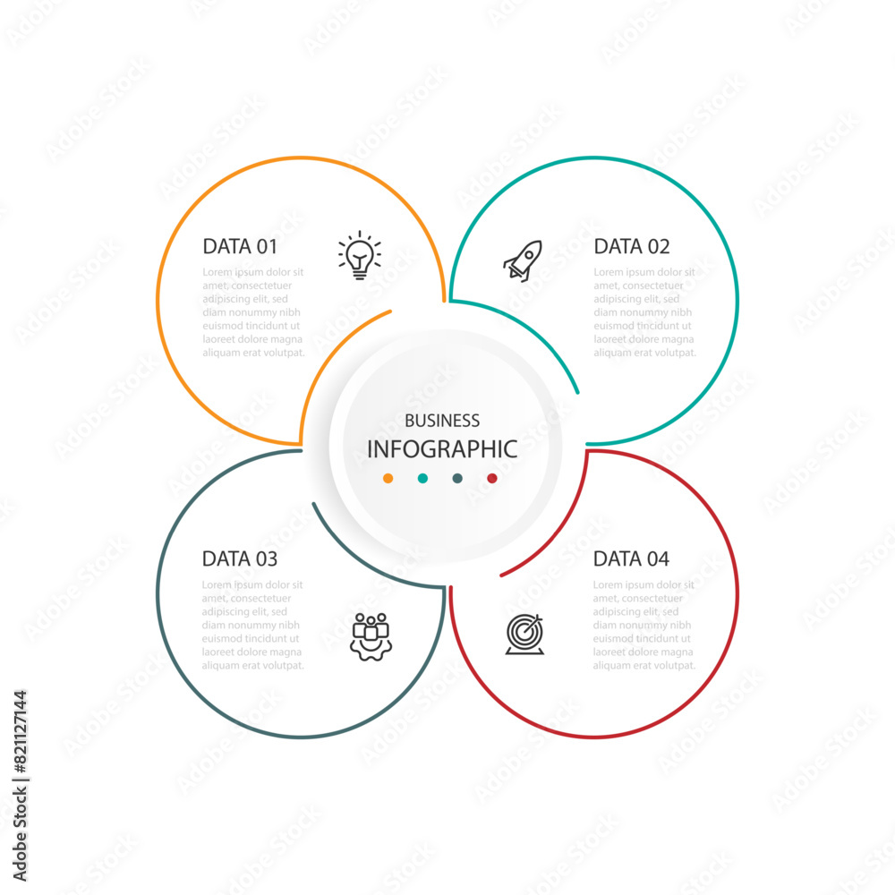Aufkleber Modern template infographic vector element with 4 step line circle concept can be used for workflow, business information, presentation, diagram, and web graphic design 