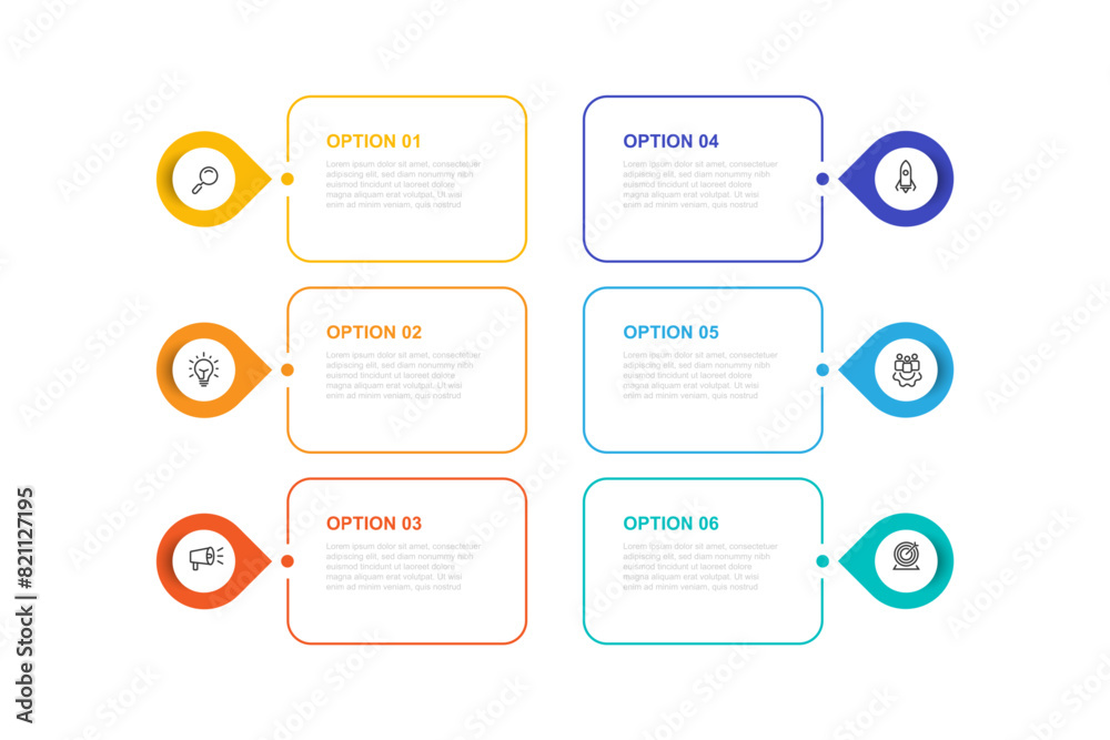 Poster Timeline process infographic template vector with 6 option or section 