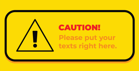 Horizontal yellow caution banner with exclamation mark triangle sign notice. Simple flat drawing for poster prints and web icons.