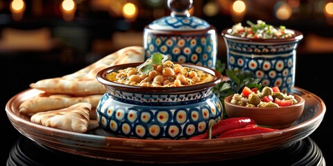 Fototapeta premium Plate of food with salsa and pita bread