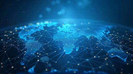 Abstract digital world map, concept of global network and connectivity, artificial general intelligence, high-speed data transfer and cyber technology, information exchange and telecommunication